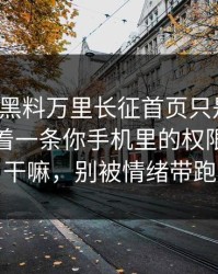你以为黑料万里长征首页只是个词：其实牵着一条你手机里的权限到底在干嘛，别被情绪带跑